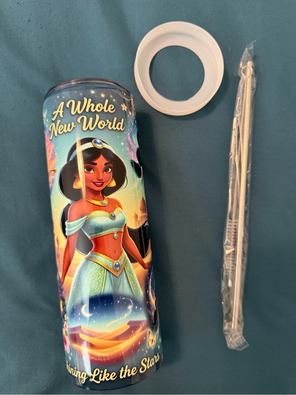 NEW! Disney Princess Jasmine Stainless Steel Travel Tumbler - Teal